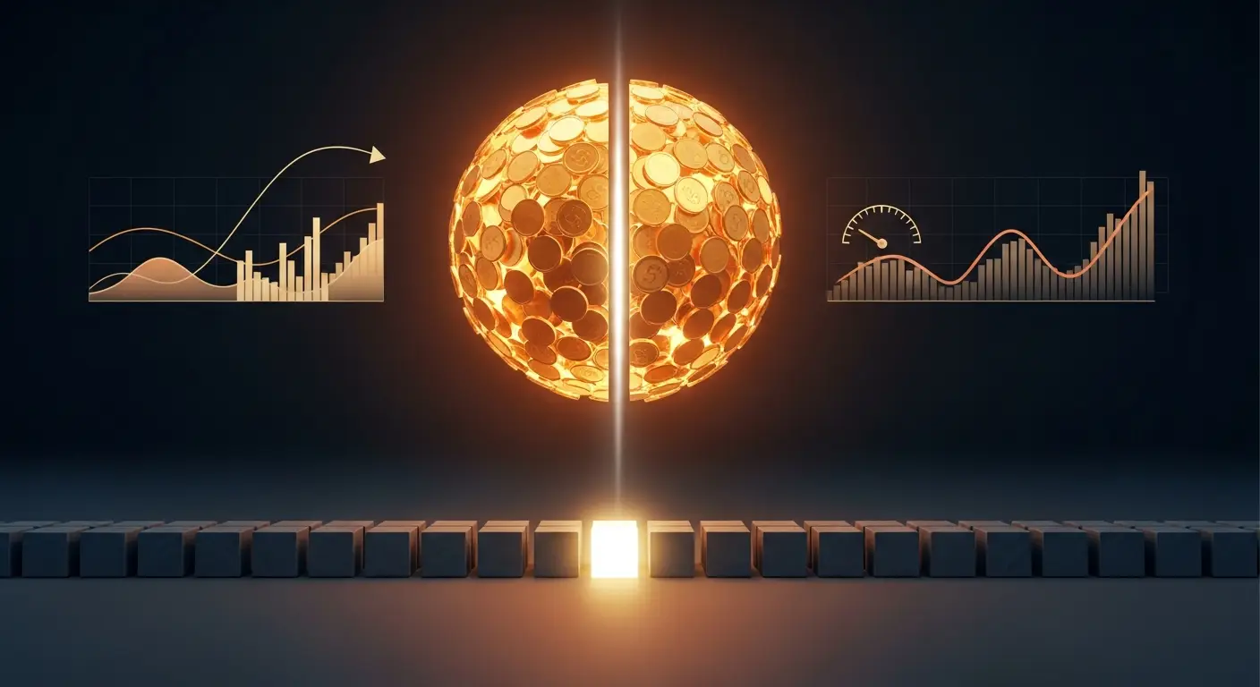 what-is-asp-in-sales-hero-1 - SaasCEO.com How to Calculate ASP in a SaaS Business — A large glowing saffron sphere of dense coins suspended abov