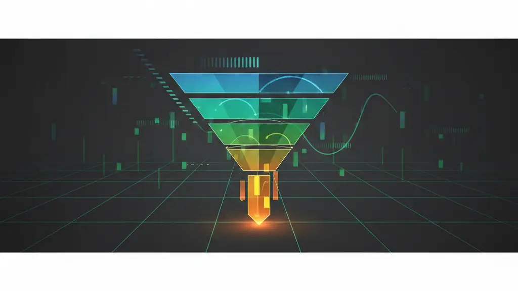 what-is-lead-generation-hero-1 - SaasCEO.com the lead generation funnel and qualification stages — A funnel of nested geometric bands narrowing from a wide int