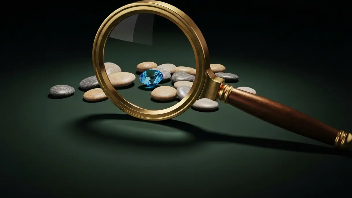 what-is-nrr-in-saas-hero-2 - SaasCEO.com Why acquirers value Net Revenue Retention — a magnifying glass focused on a single glowing gemstone among plain stones